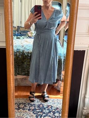 GAP Light Blue Wrap Midi Dress with Tie Waist